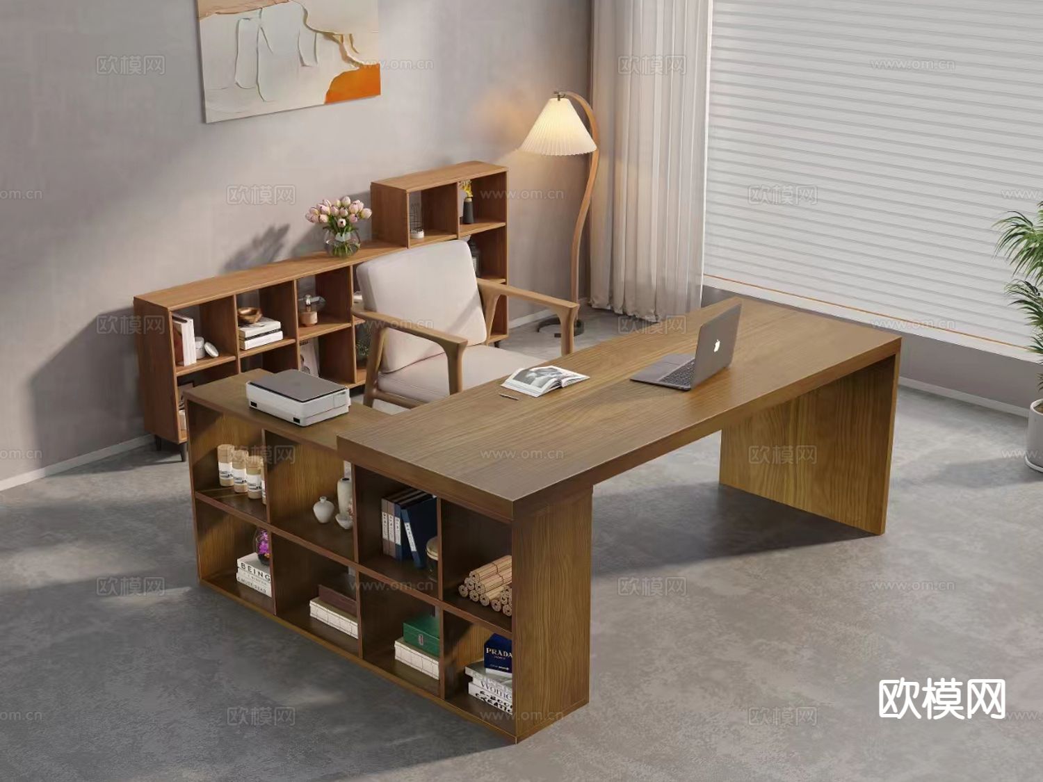 原木风办公桌椅su模型下载（渲染图3）