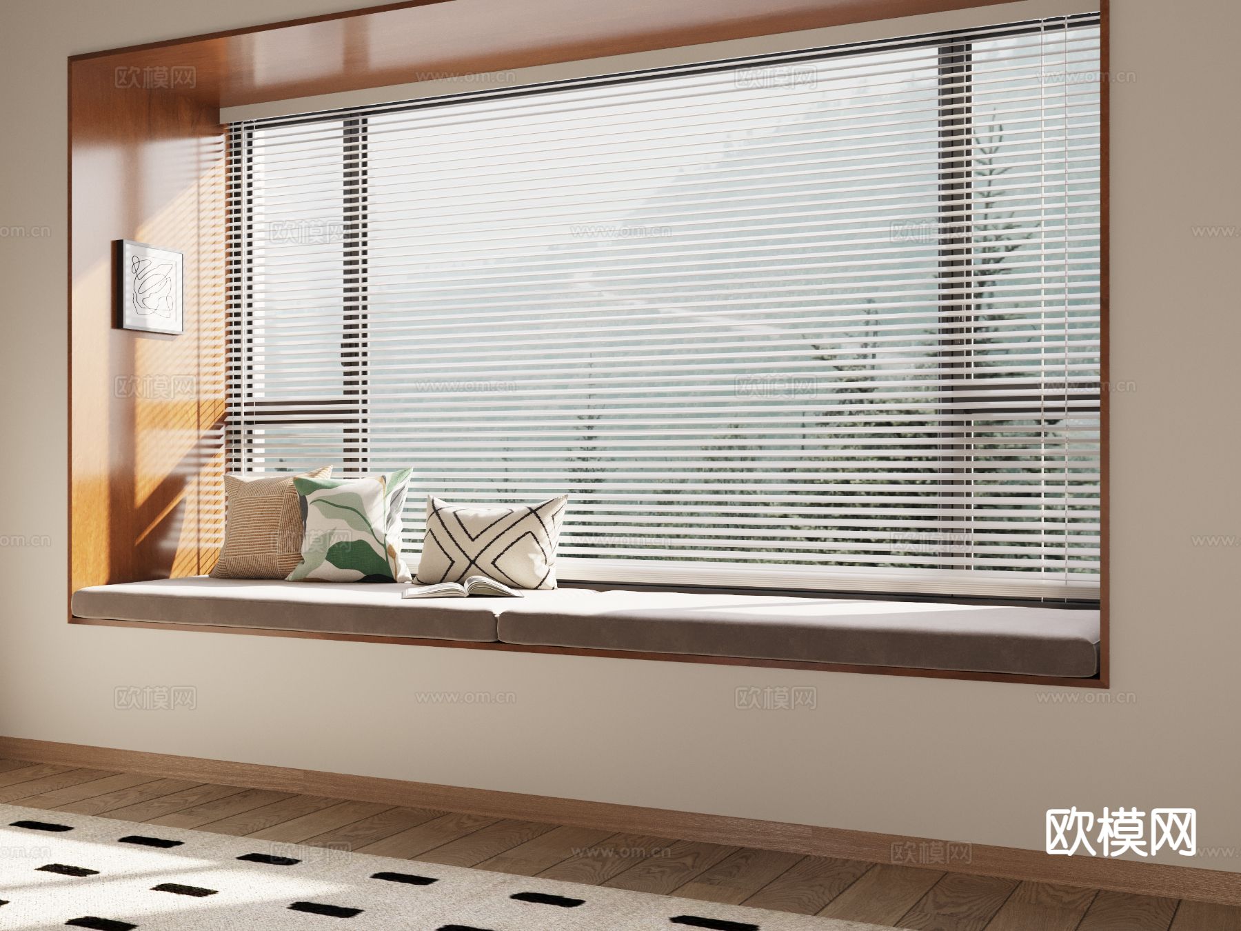 卧室飘窗 飘窗垫 沙发垫 抱枕3d模型下载