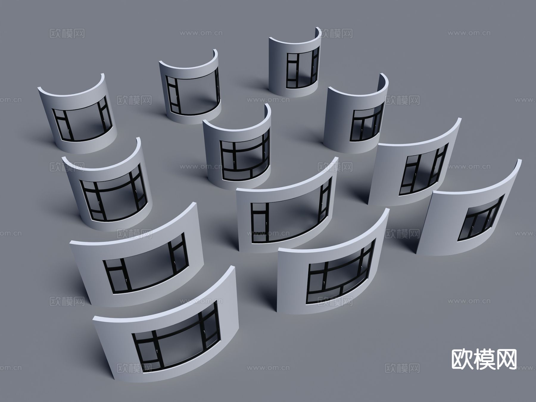 现代弧形窗户 窗框 玻璃窗3d模型下载