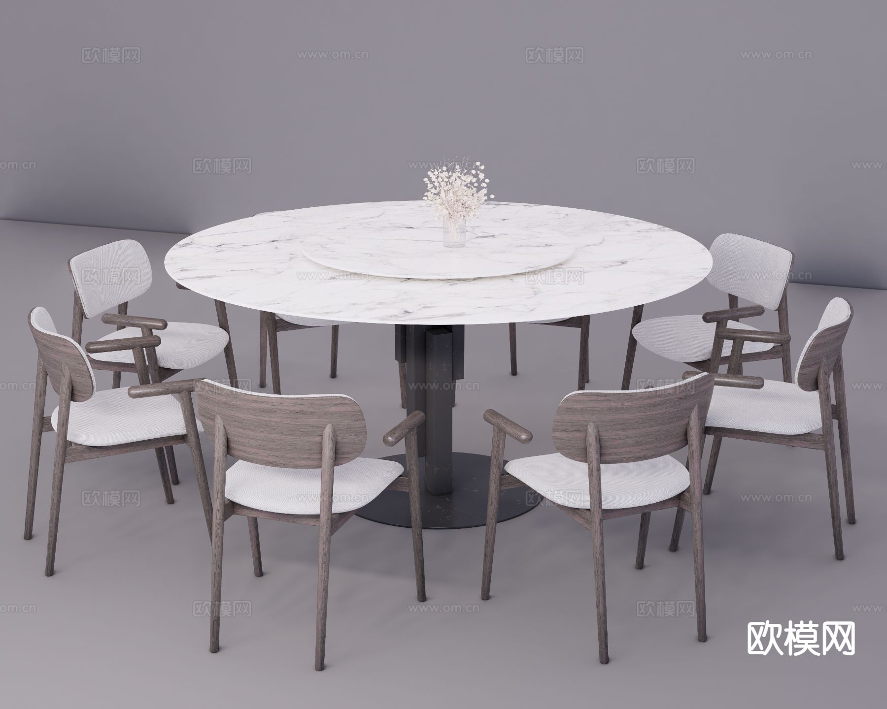意式极简圆桌 餐桌椅su模型下载（渲染图3）