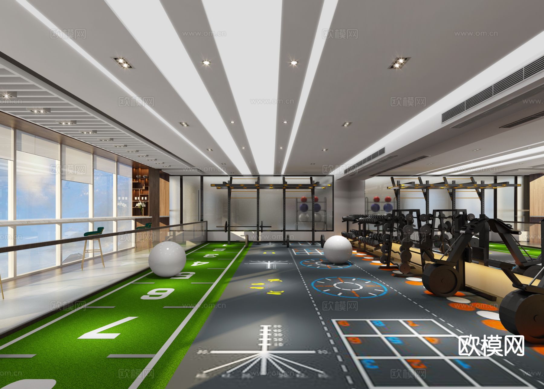 现代健身房 拳击区3d模型下载（渲染图4）