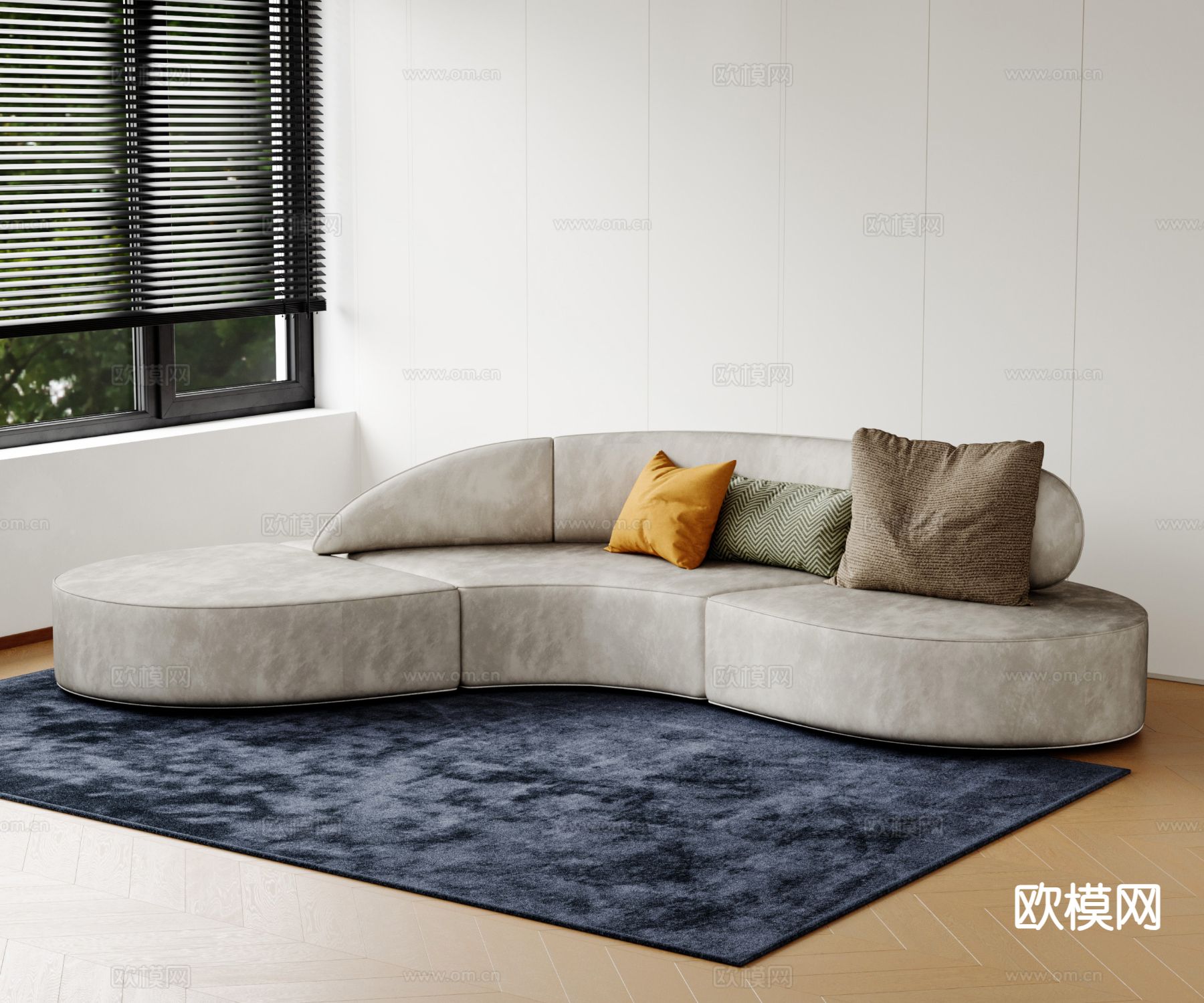 北欧弧形沙发3d模型下载