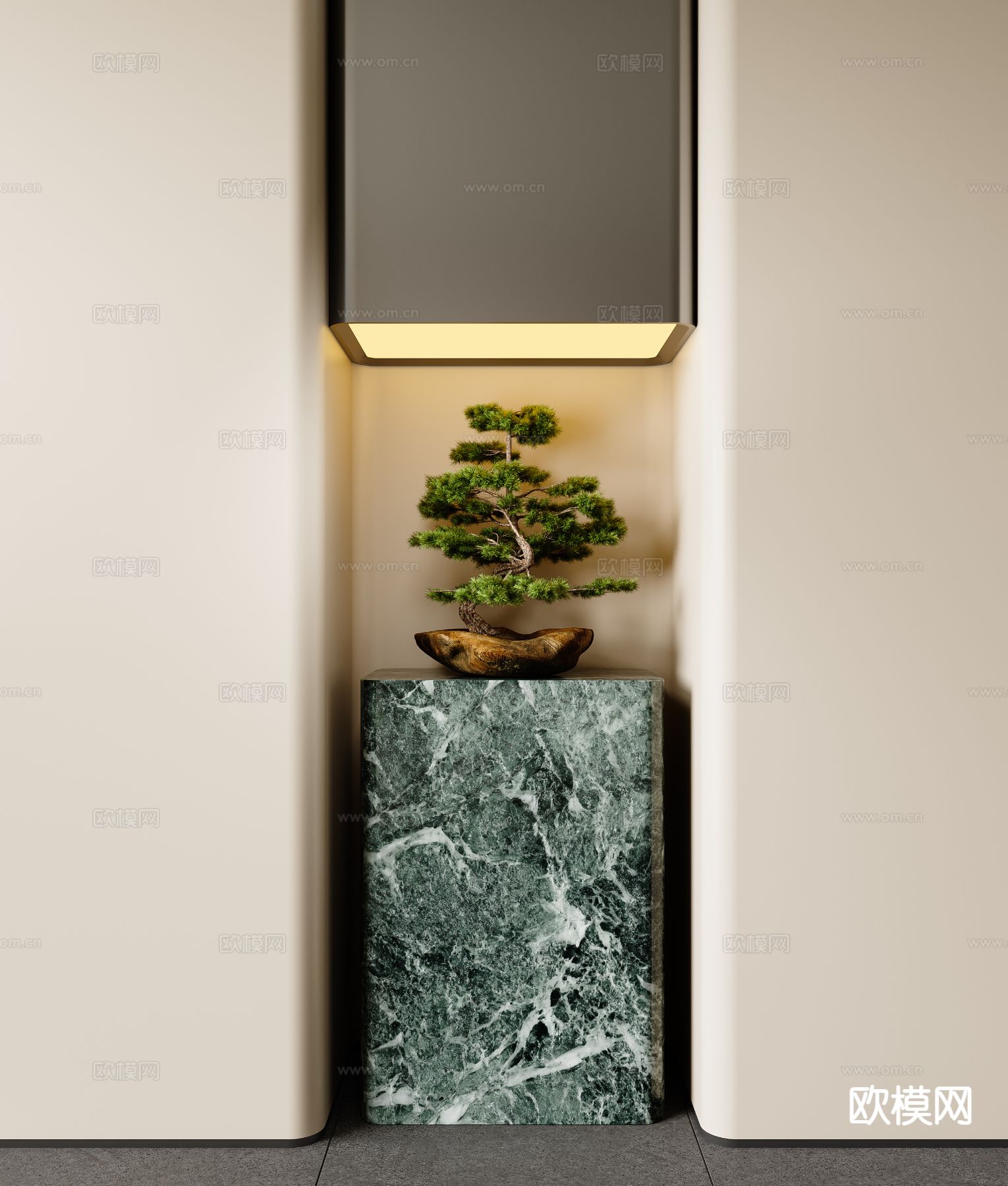 中式盆栽 盆景 迎客松摆件3d模型下载