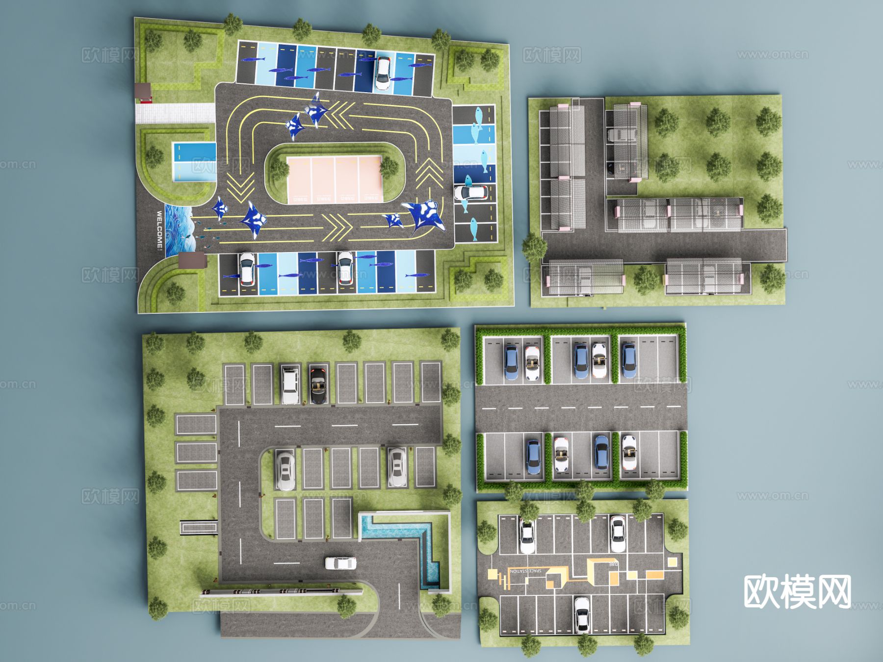 现代停车场 户外停车场3d模型下载（渲染图1）