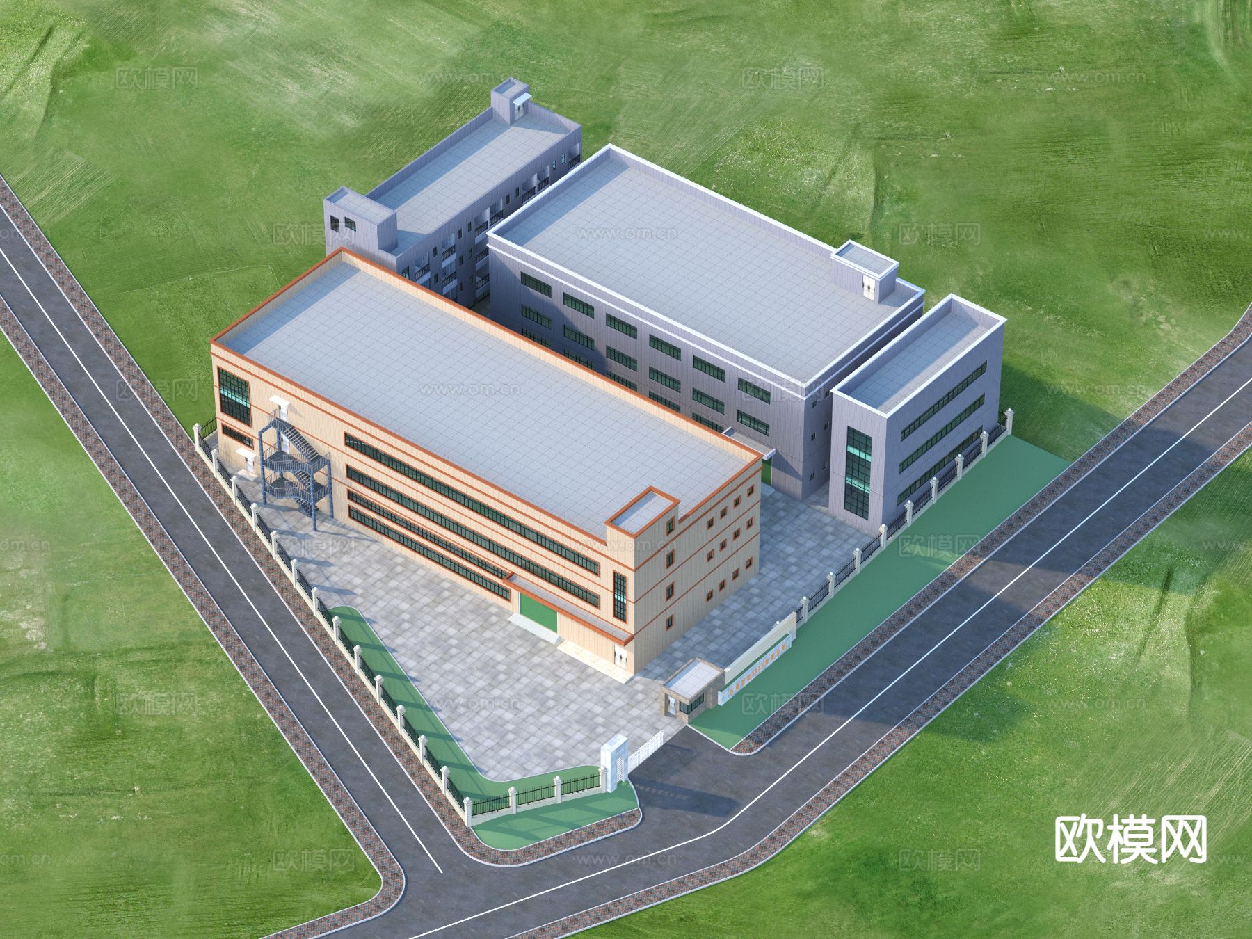 厂房 宿舍 单体建筑鸟瞰3d模型下载