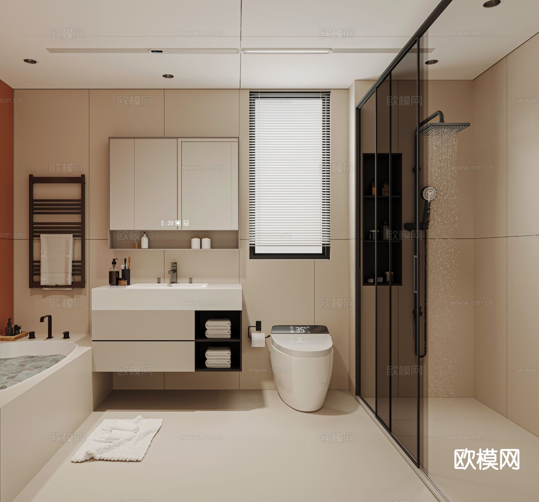 奶油风卫生间 浴室3d模型下载