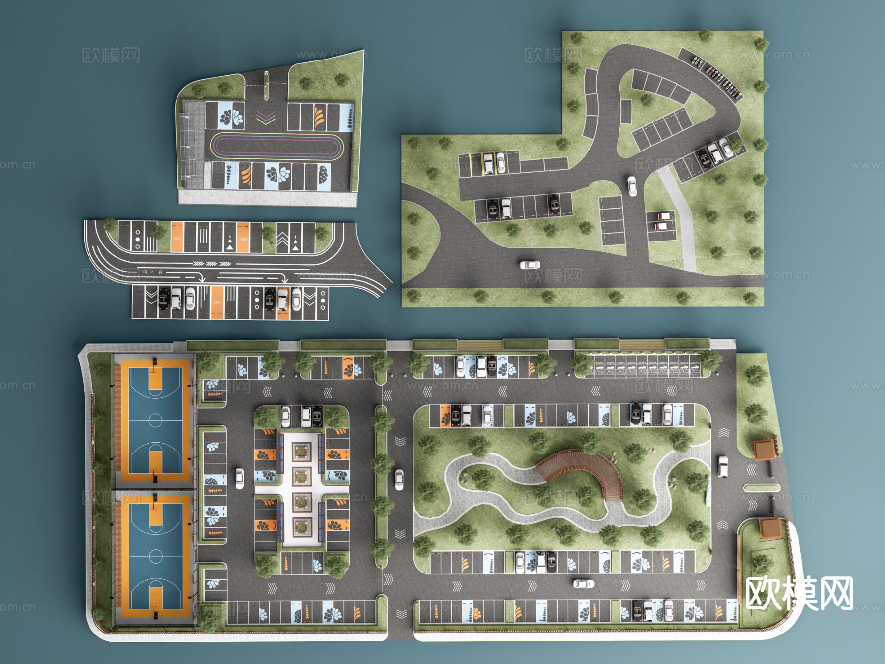 现代停车场 户外停车场3d模型下载（渲染图1）