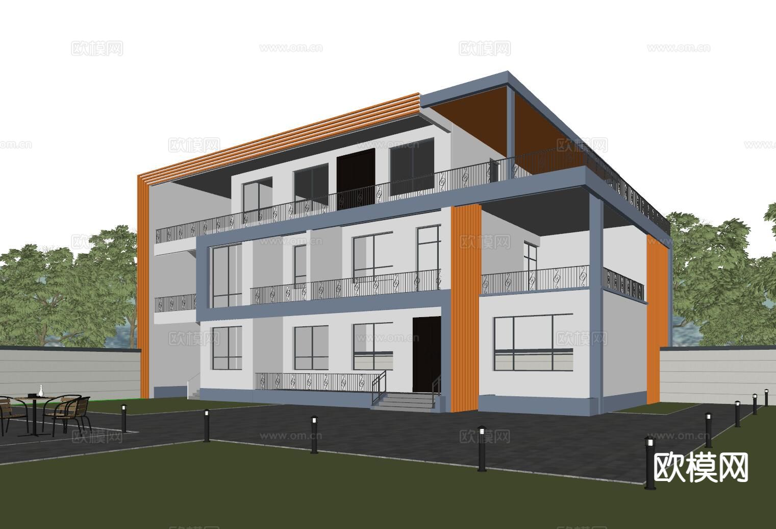 现代独栋别墅su模型下载（渲染图1）