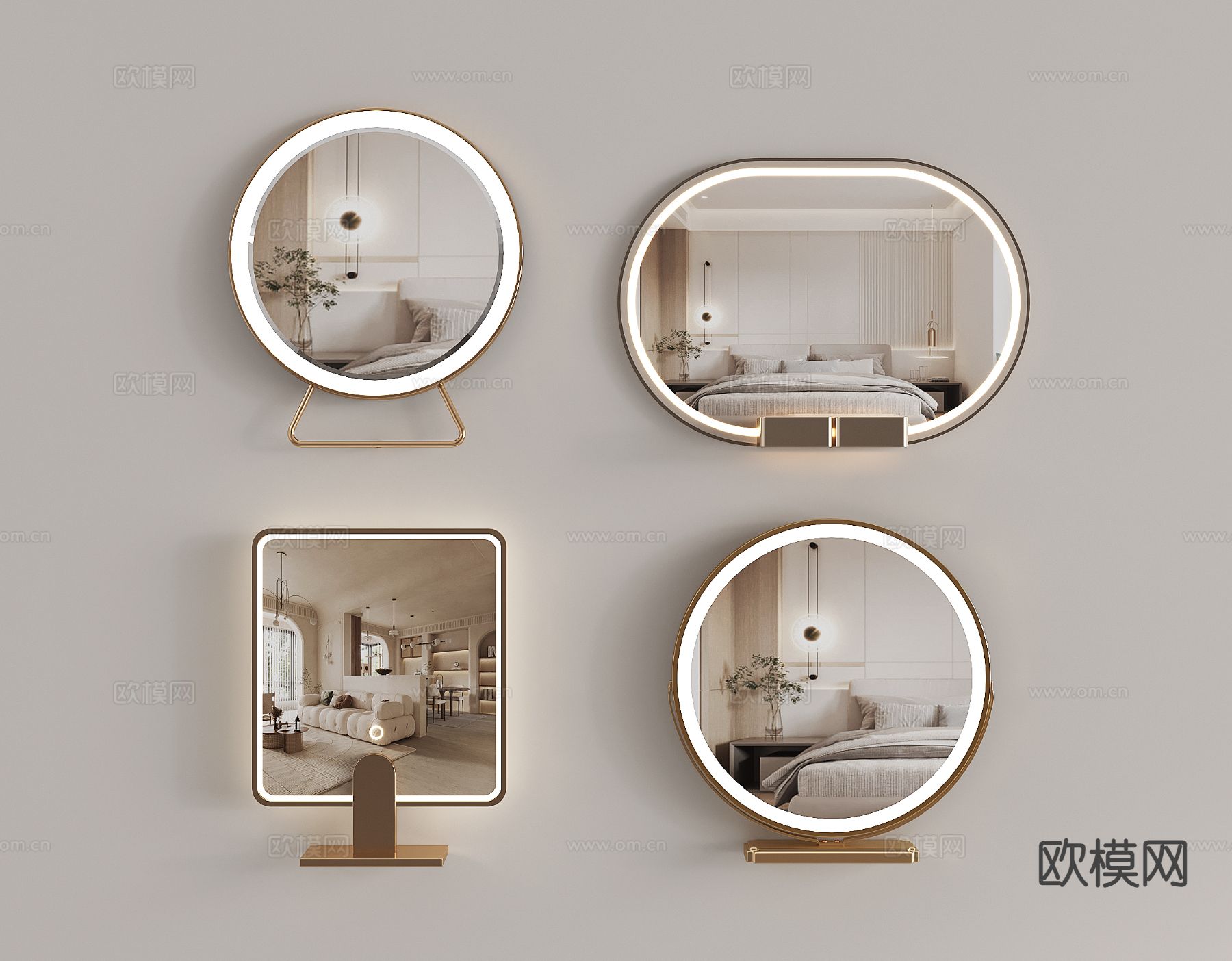 奶油风镜子 化妆镜3d模型下载