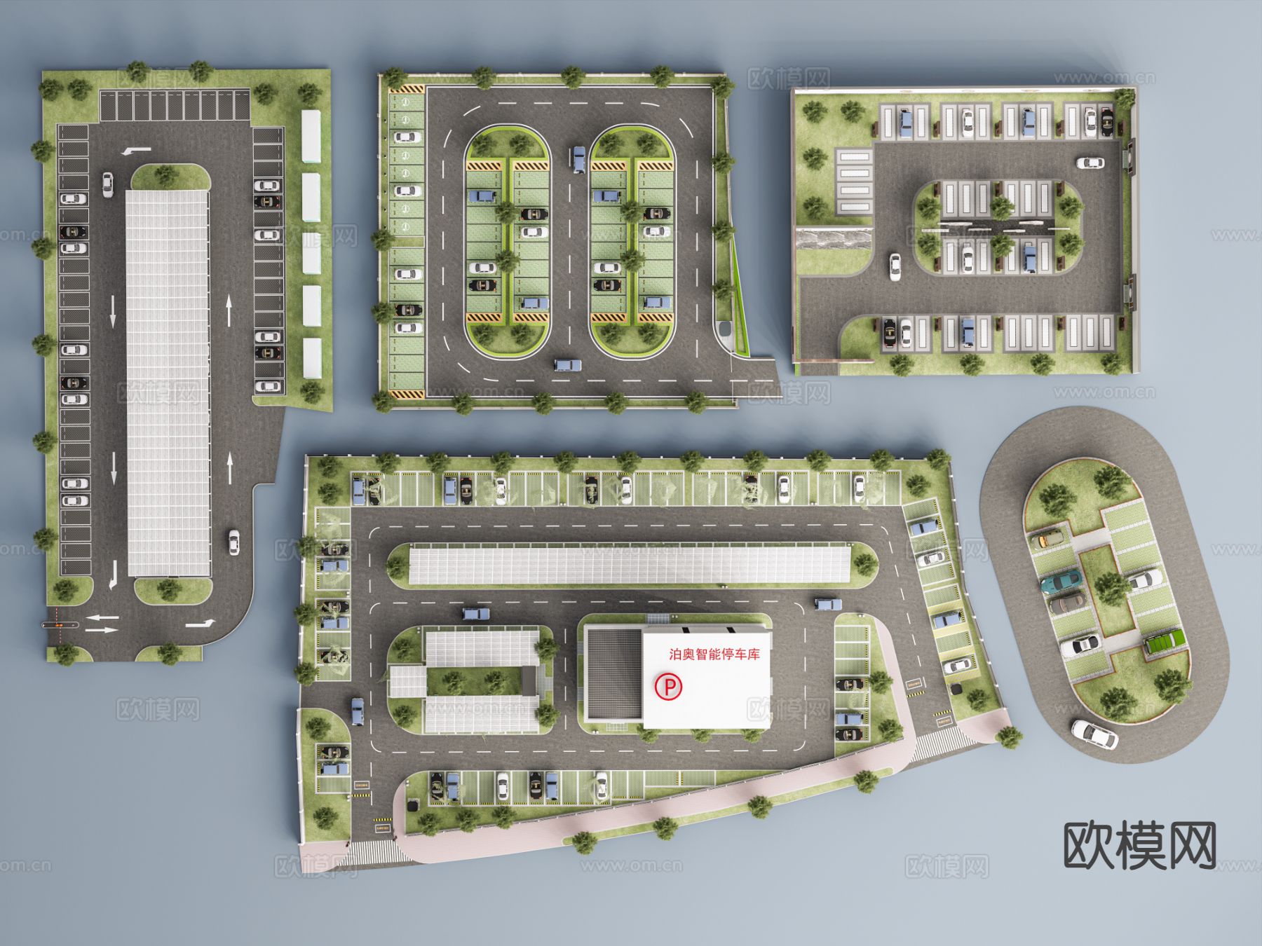 现代停车场 户外停车场3d模型下载（渲染图1）