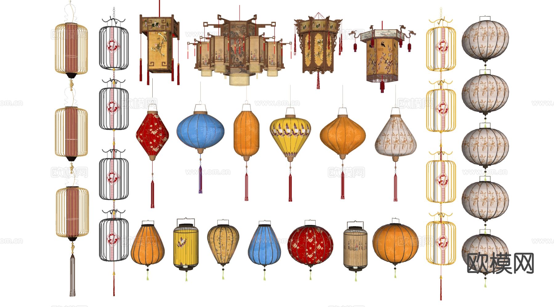 新中式灯笼 花灯 节庆灯 装饰灯su模型下载（渲染图1）