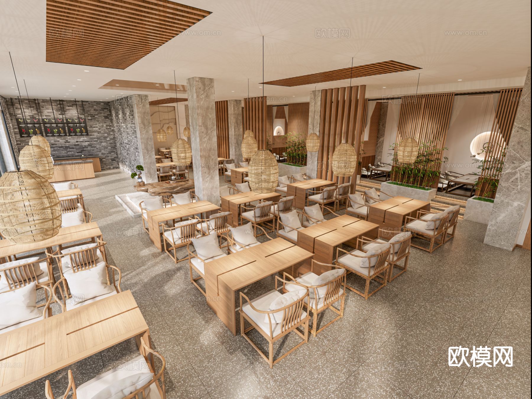 新中式茶馆 茶室su模型下载（渲染图2）