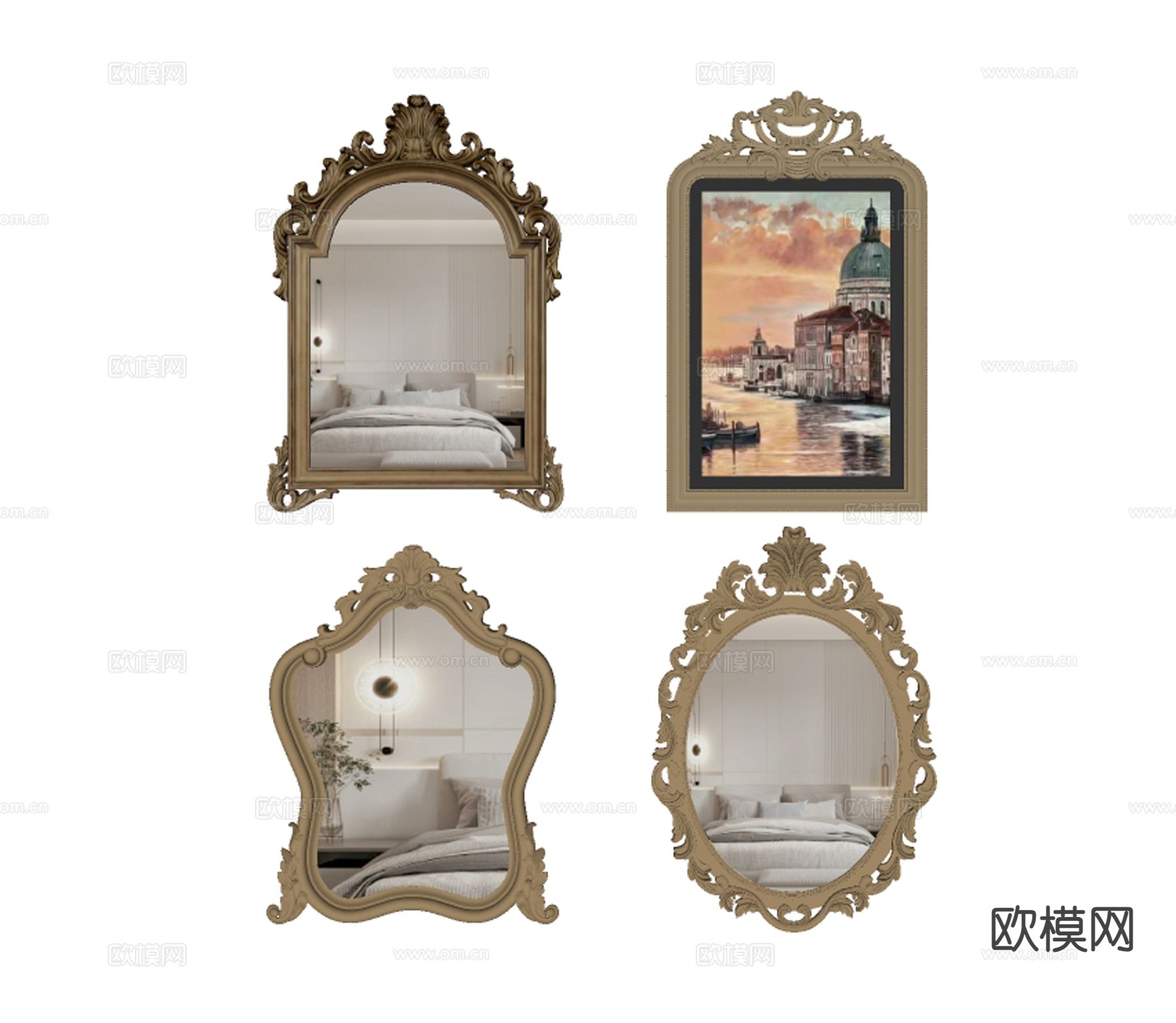 欧式镜子 梳妆镜 古典镜 装饰镜su模型下载（渲染图1）