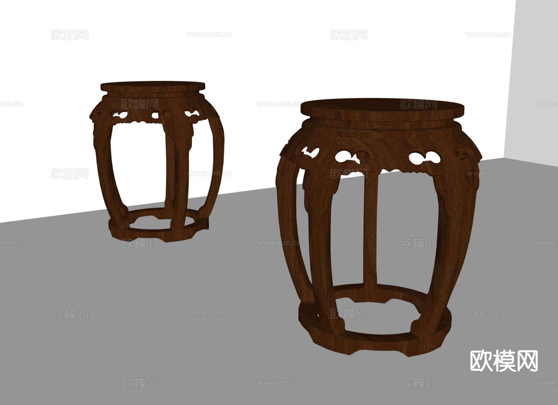 新中式矮凳su模型下载（渲染图1）