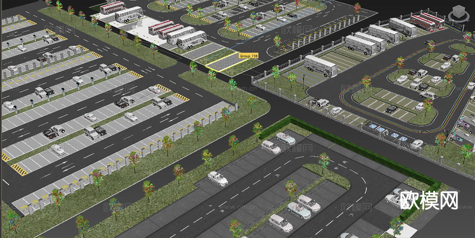 现代生态停车位3d模型下载（渲染图2）