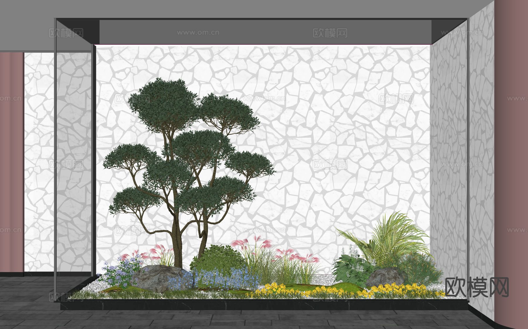 现代庭院小品 植物堆su模型下载（渲染图1）