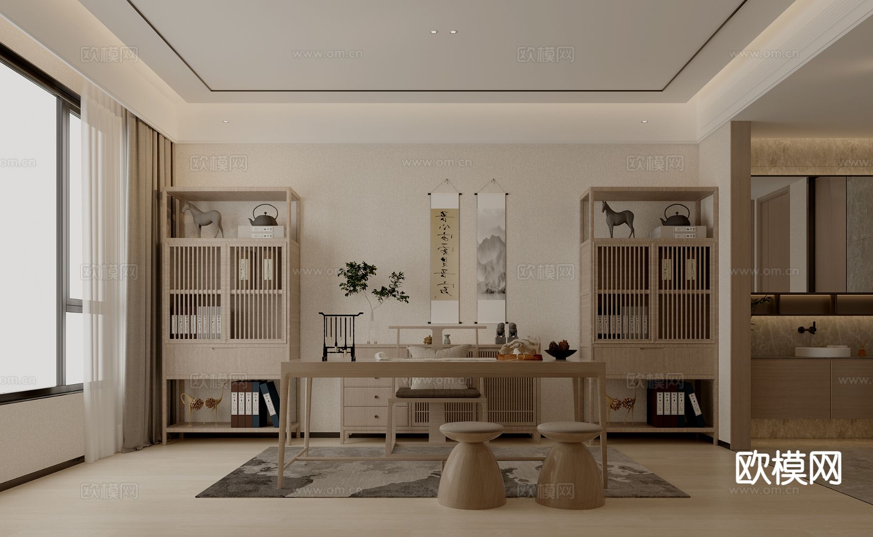 新中式书房3d模型下载