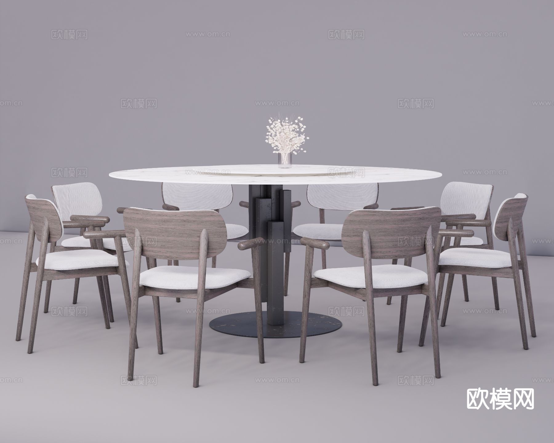 意式极简圆桌 餐桌椅su模型下载（渲染图2）