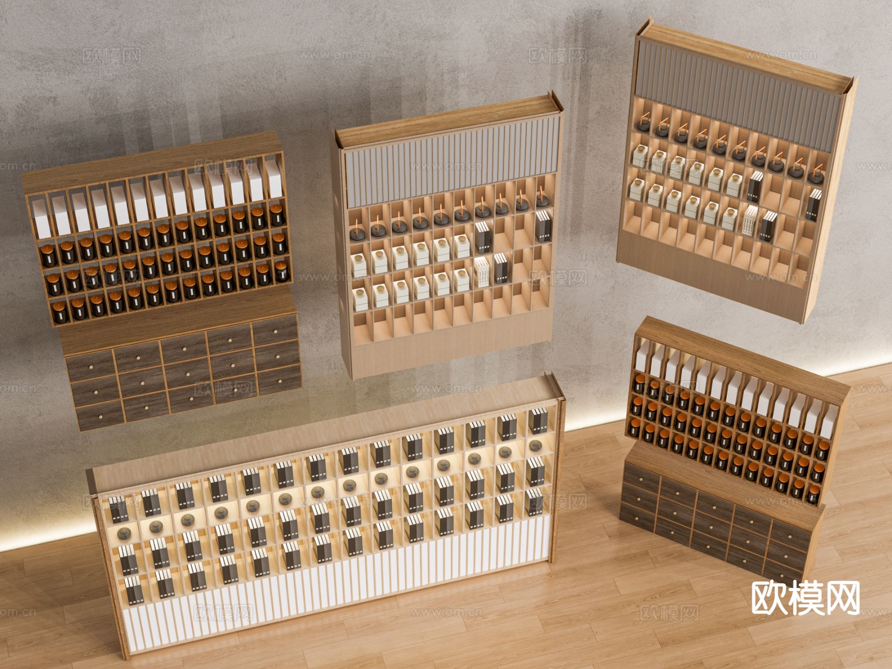 新中式茶柜 茶叶柜su模型下载（渲染图2）