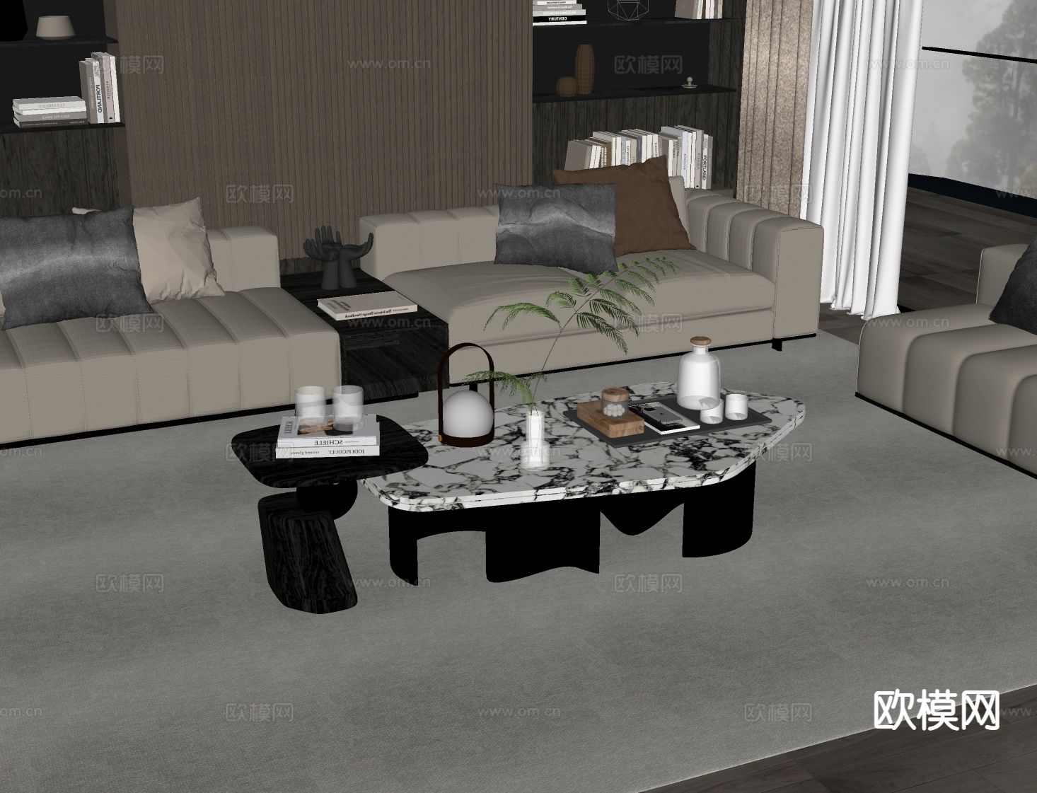 意式子母茶几su模型下载（渲染图1）
