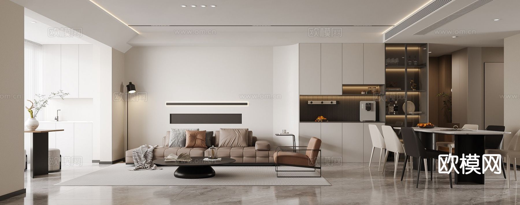 现代客餐厅3d模型下载（渲染图1）
