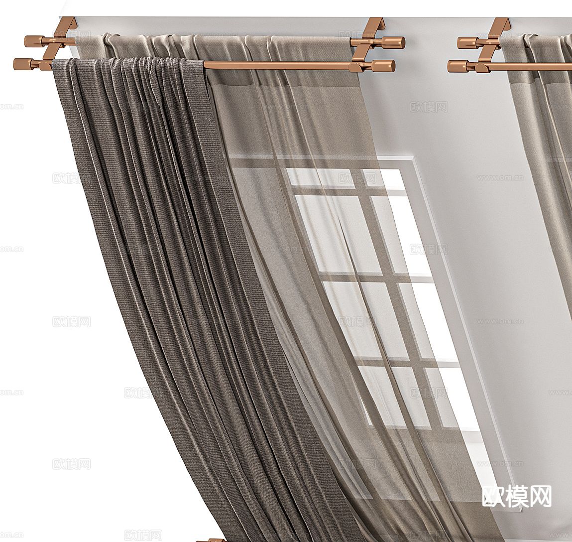 现代窗帘 遮光窗帘 阁楼窗帘3d模型下载（渲染图2）
