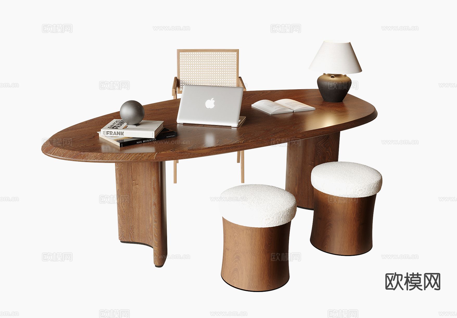 原木风书桌椅su模型下载（渲染图2）