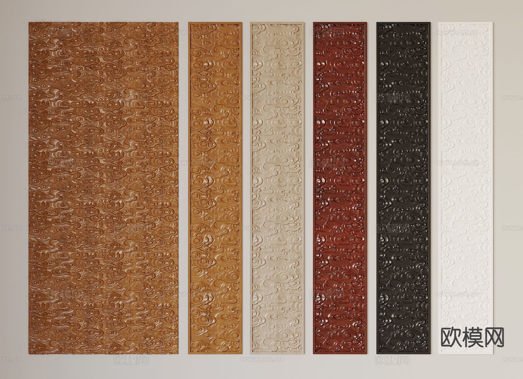新中式护墙板 墙饰板 浮雕板3d模型下载