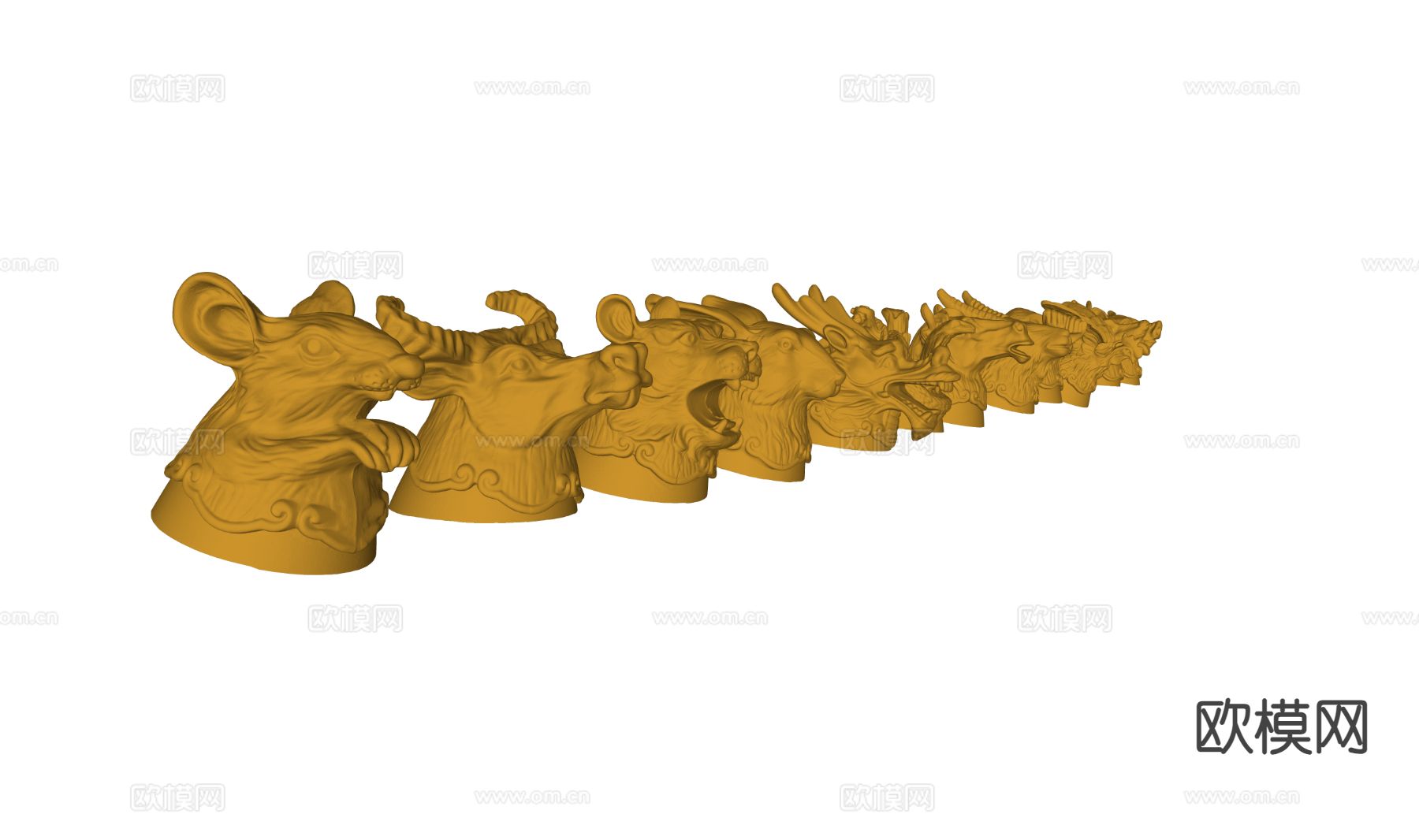 中式雕塑摆件 十二生肖摆件su模型下载（渲染图1）