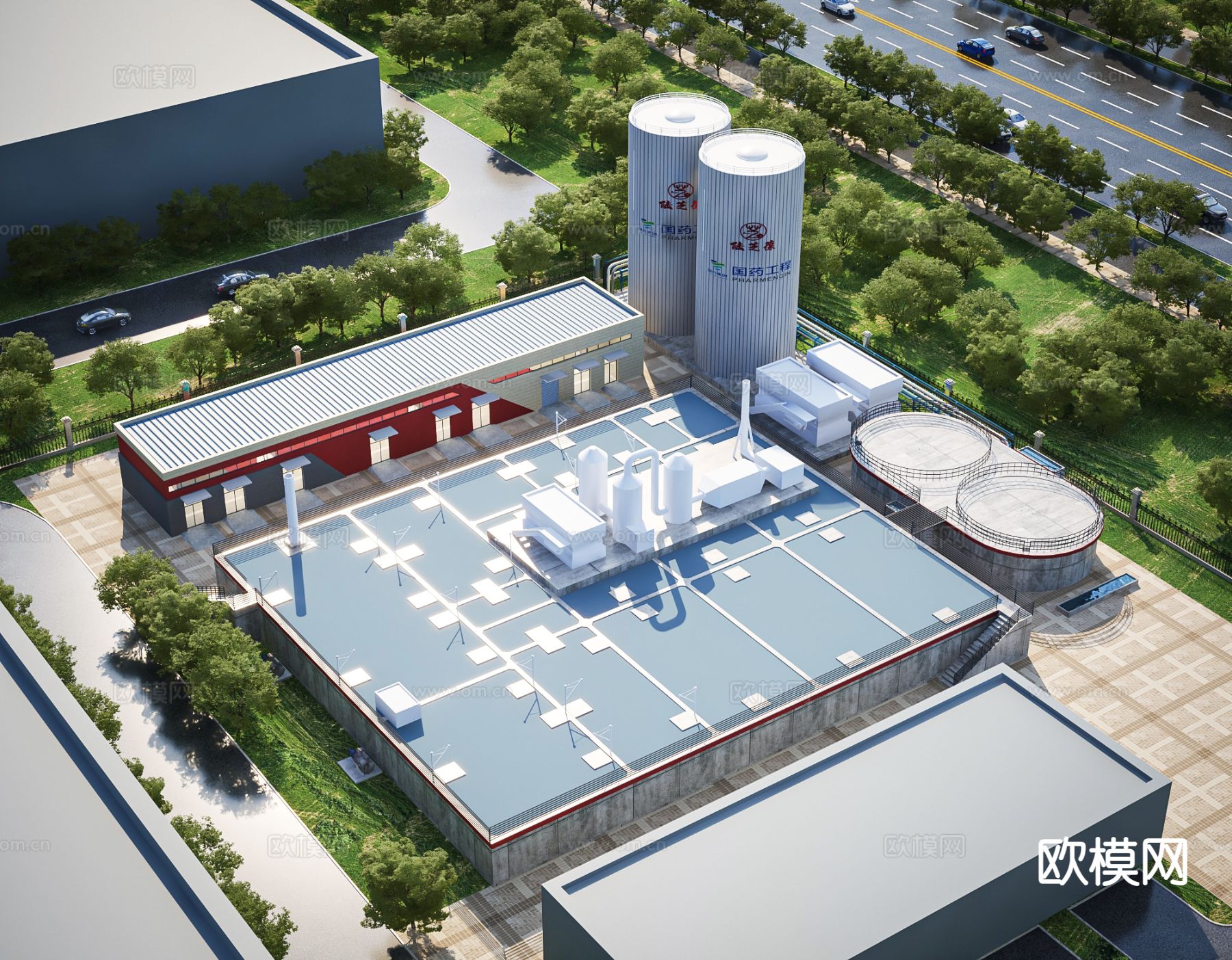 厂房鸟瞰 污水处理方3d模型下载