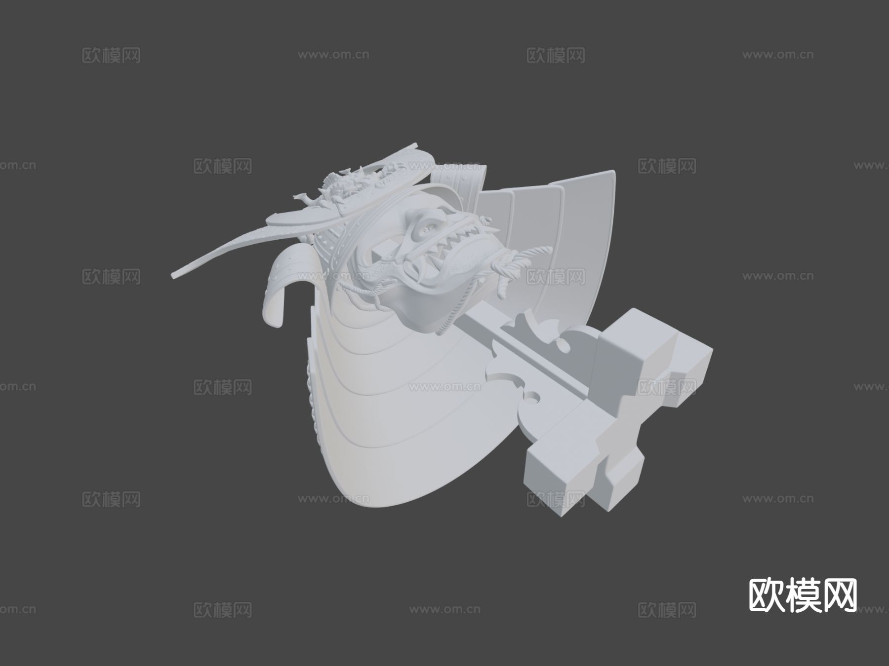 日本武士头盔 白模雕塑3d模型