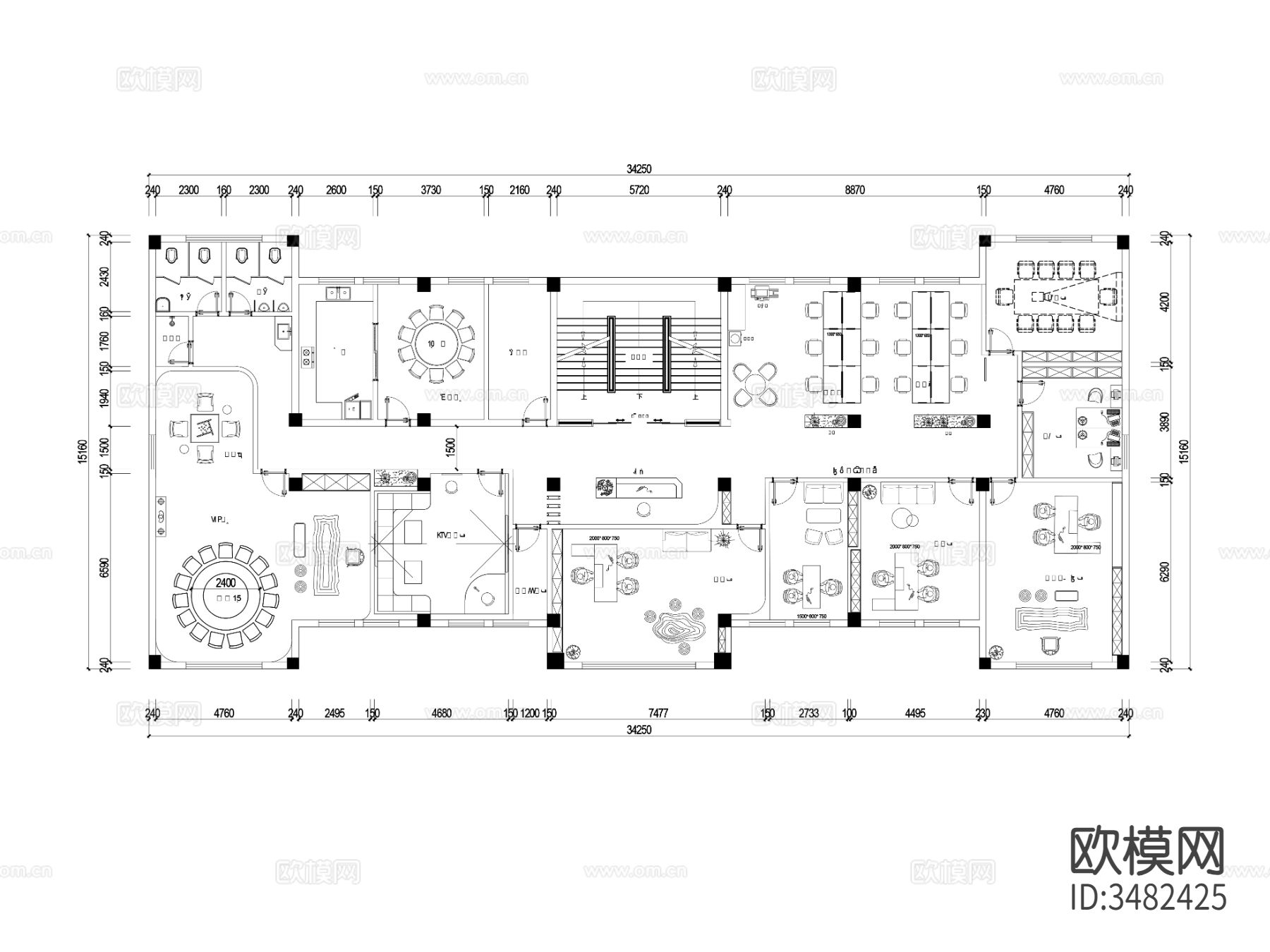 55套办公空间cad施工图下载（渲染图9）