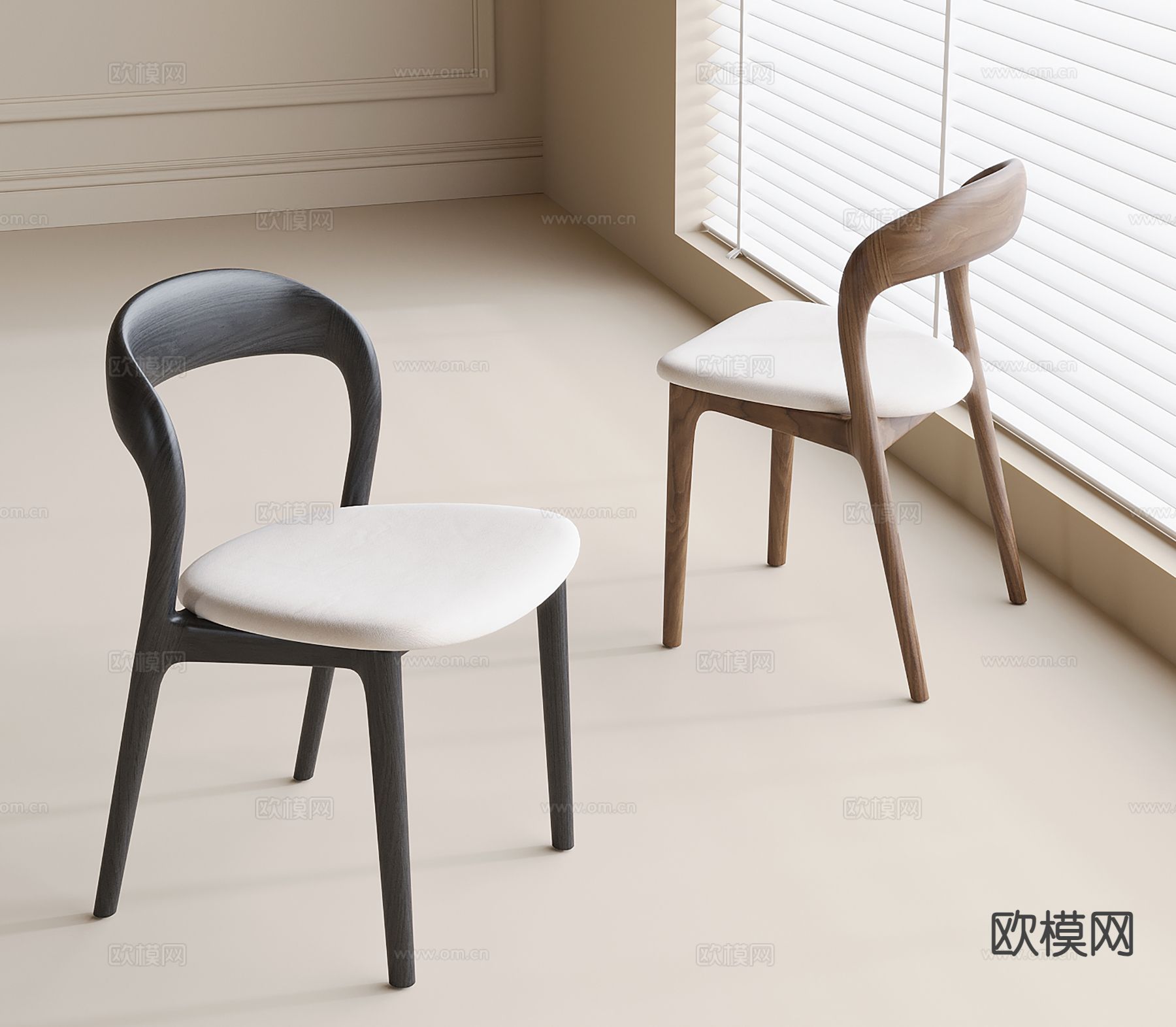 现代餐椅 单椅 休闲椅su模型下载（渲染图2）