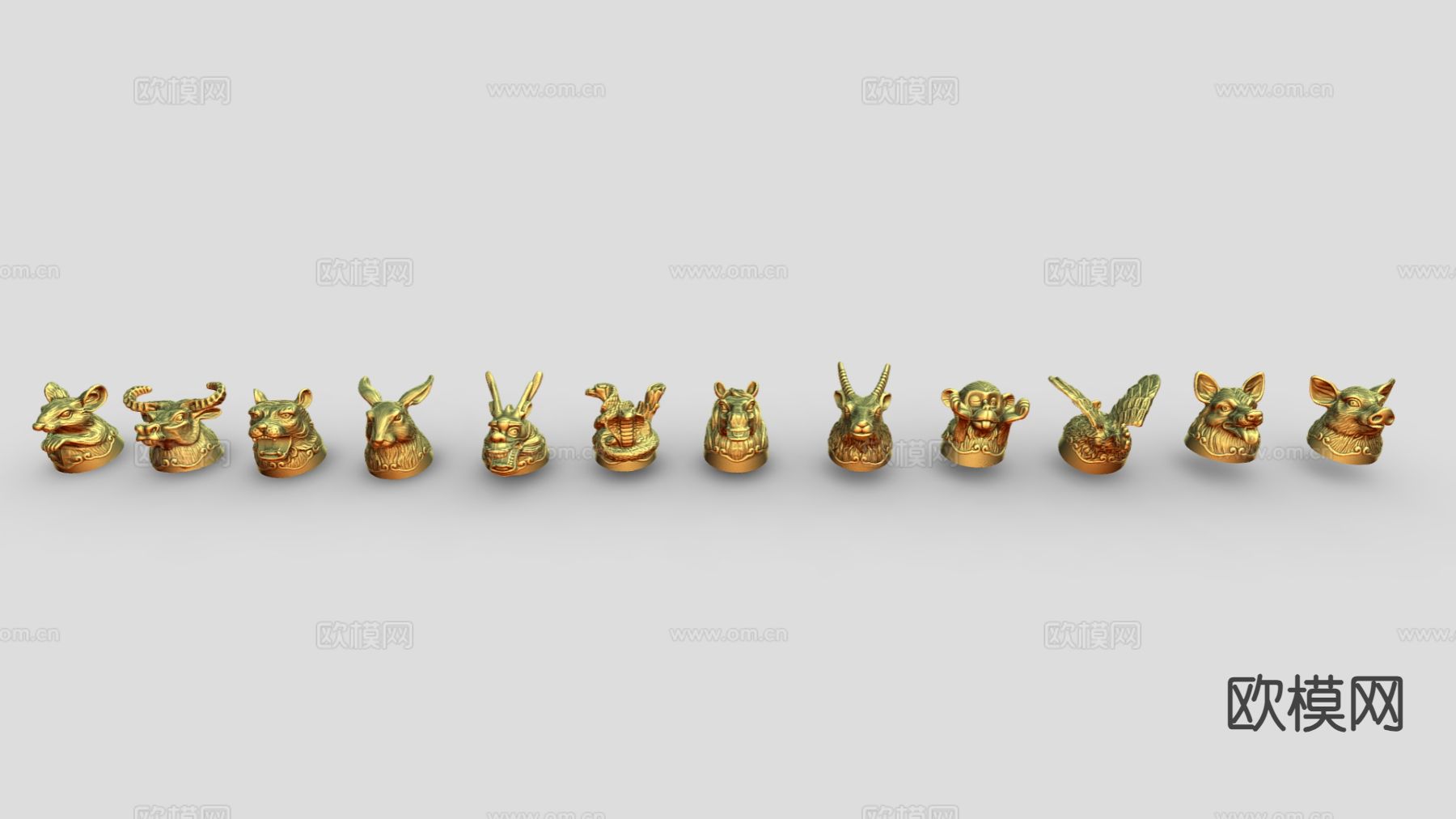 中式雕塑摆件 十二生肖摆件su模型下载（渲染图4）