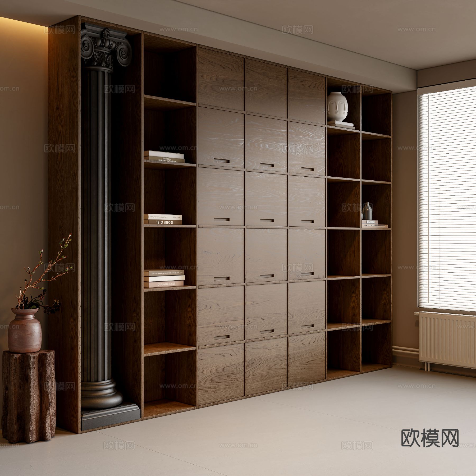 中古风书柜 书架3d模型下载