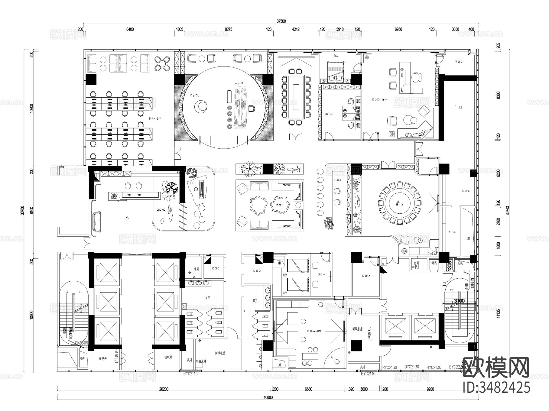 55套办公空间cad施工图下载（渲染图6）