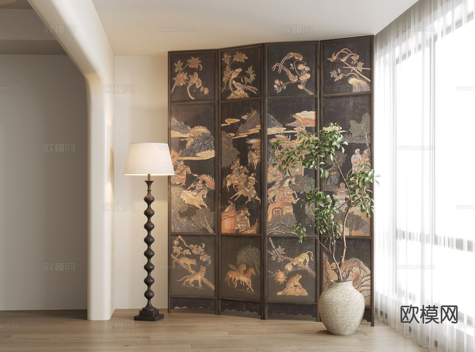 法式屏风 折叠屏风 遮挡屏风3d模型下载