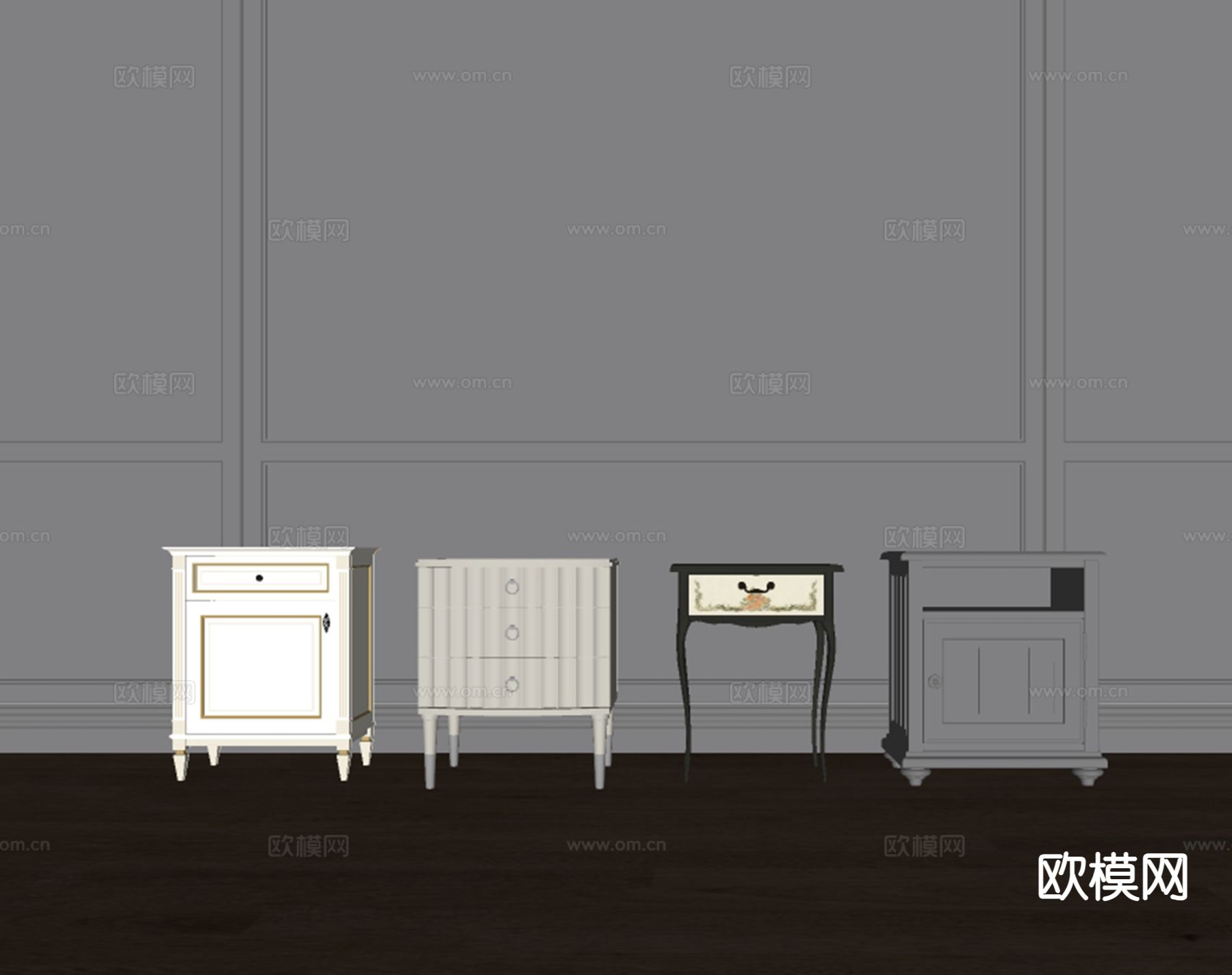 简欧床头柜su模型下载（渲染图1）