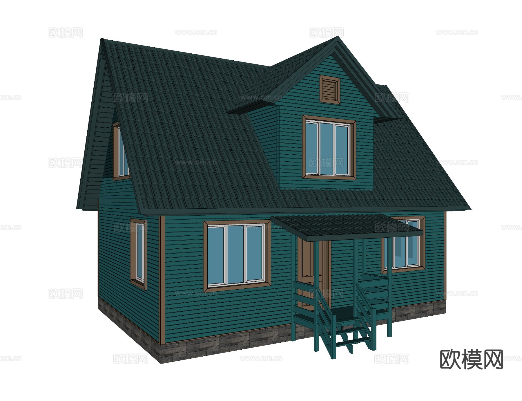 北欧独栋木屋 斜坡顶别墅su模型下载（渲染图1）