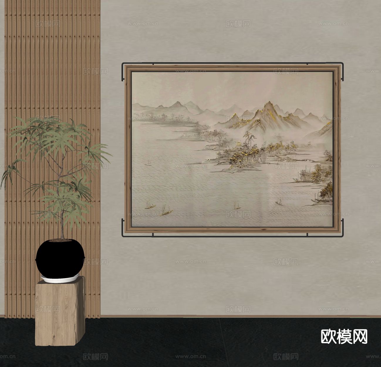 日式装饰画 挂画su模型下载（渲染图1）