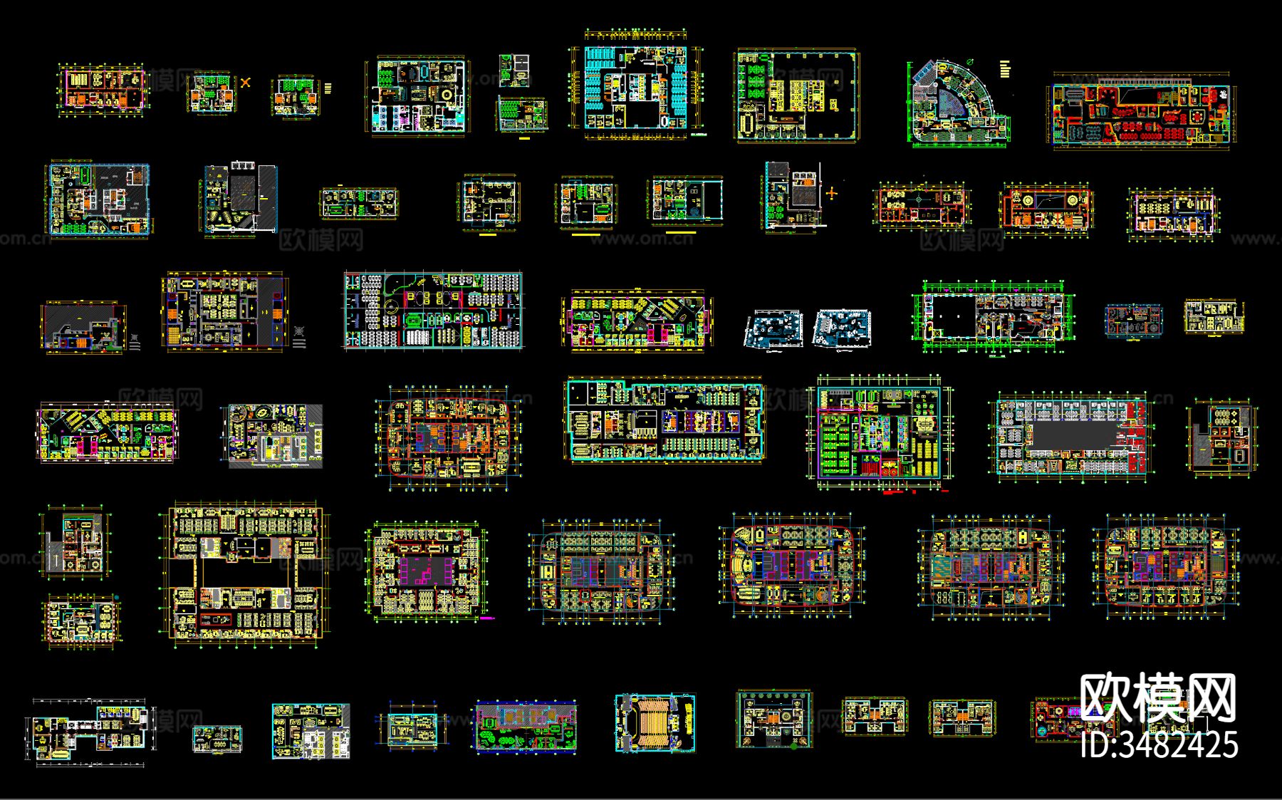 55套办公空间cad施工图下载（渲染图2）