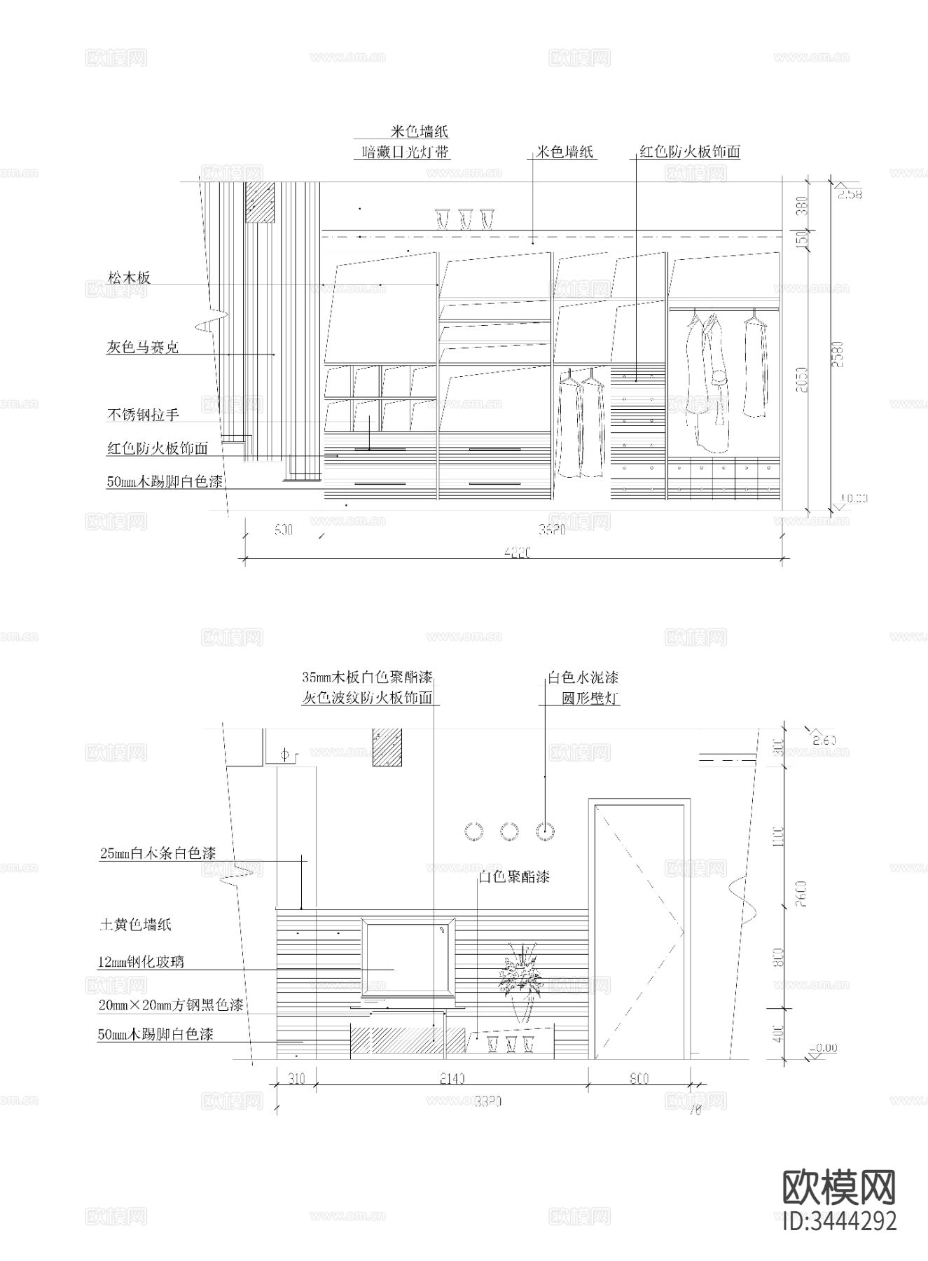 现代卧室CAD施工图下载（渲染图2）