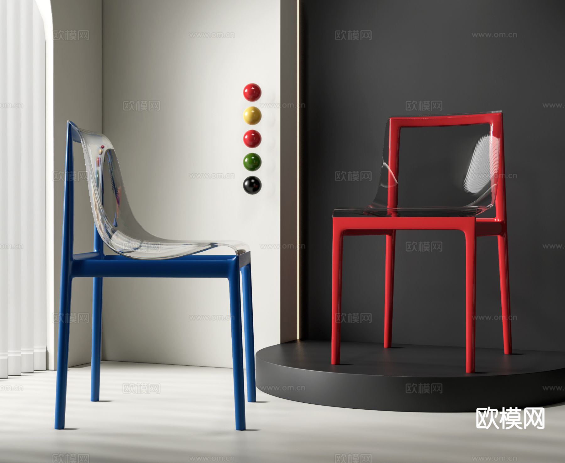 多巴胺单椅 孟菲斯风餐椅3d模型下载