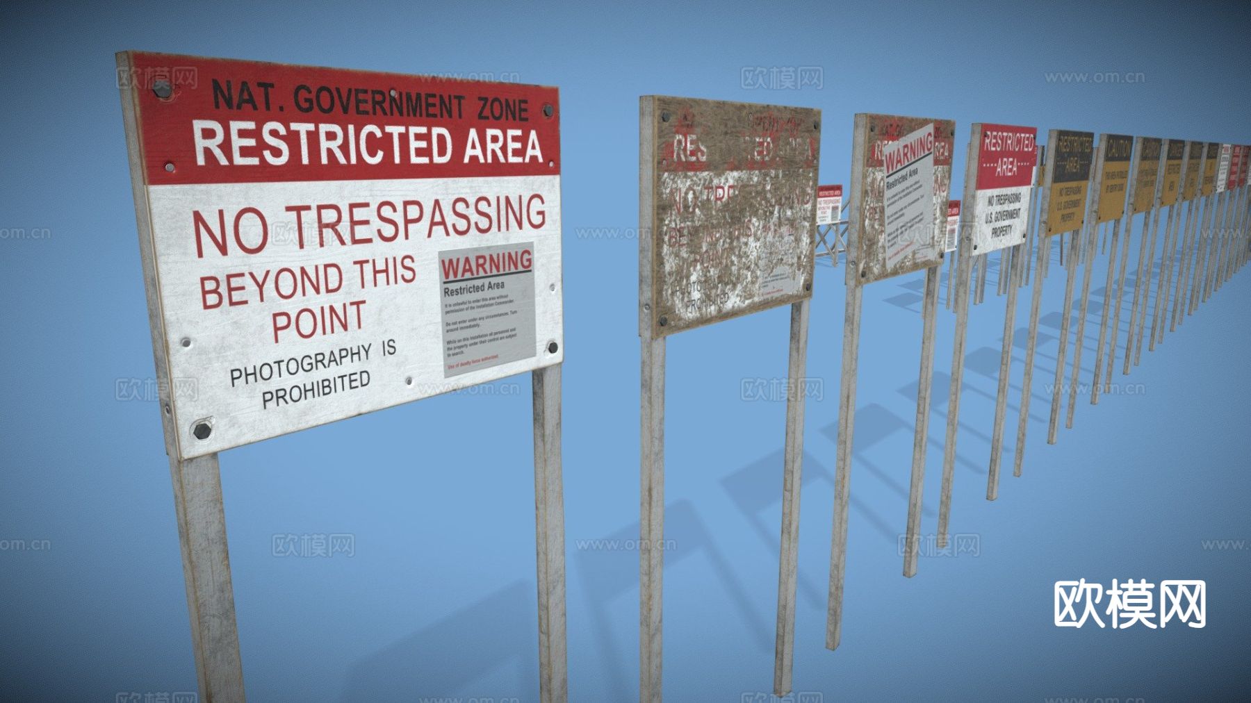 海空救援 木制警告牌3d模型下载（渲染图1）