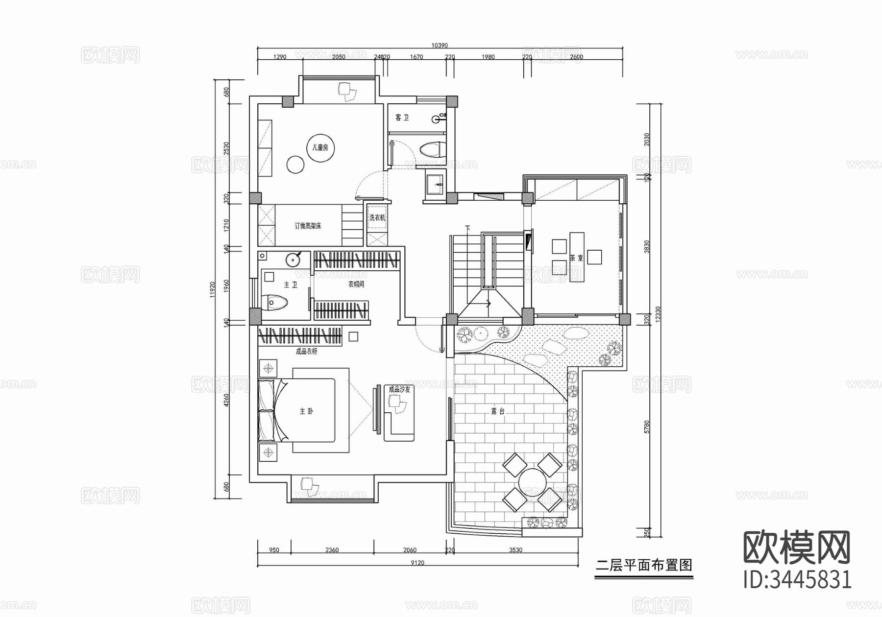 豪宅 样板房CAD施工图下载（渲染图3）