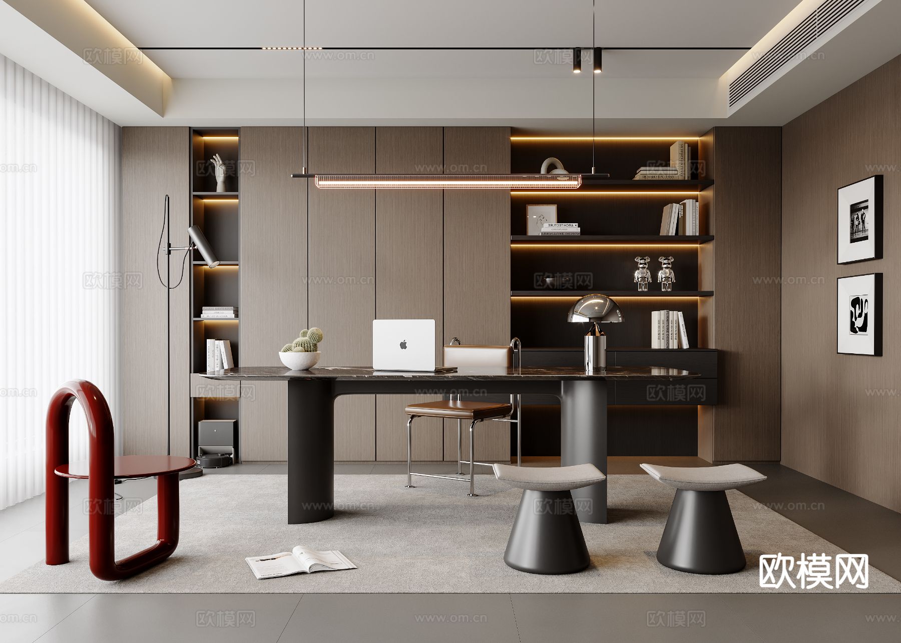 意式书房3d模型下载