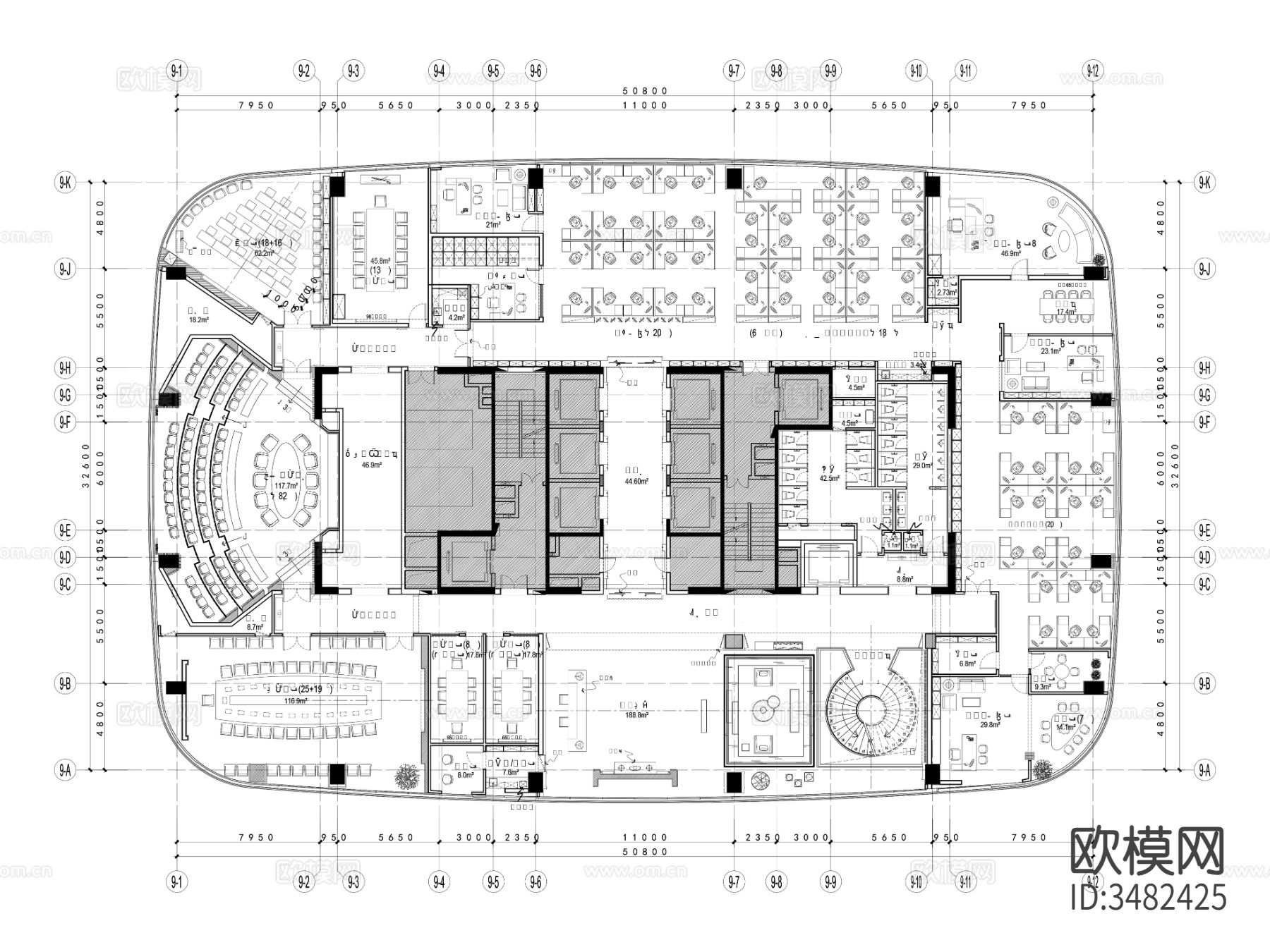 55套办公空间cad施工图下载（渲染图5）