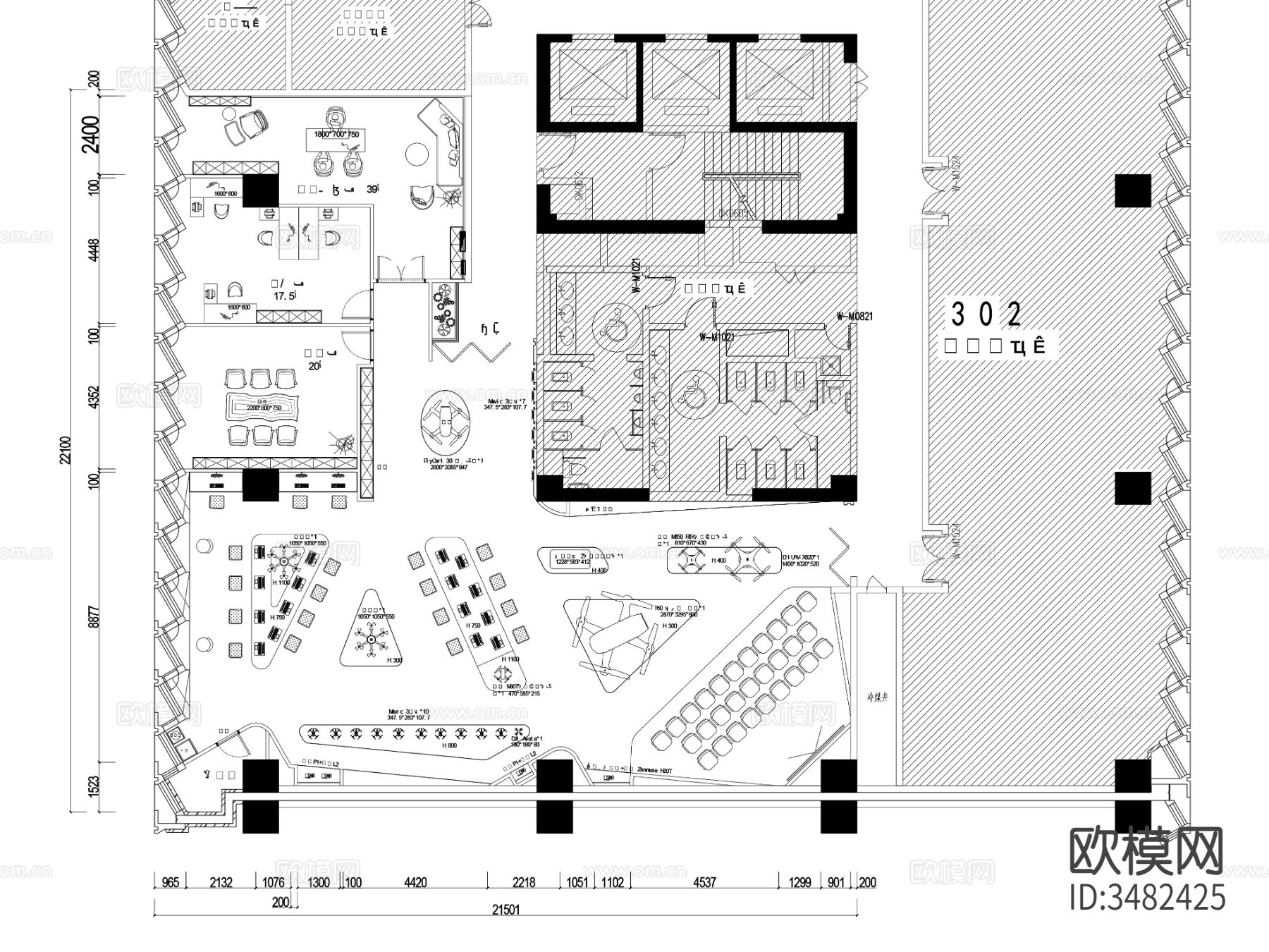 55套办公空间cad施工图下载（渲染图8）