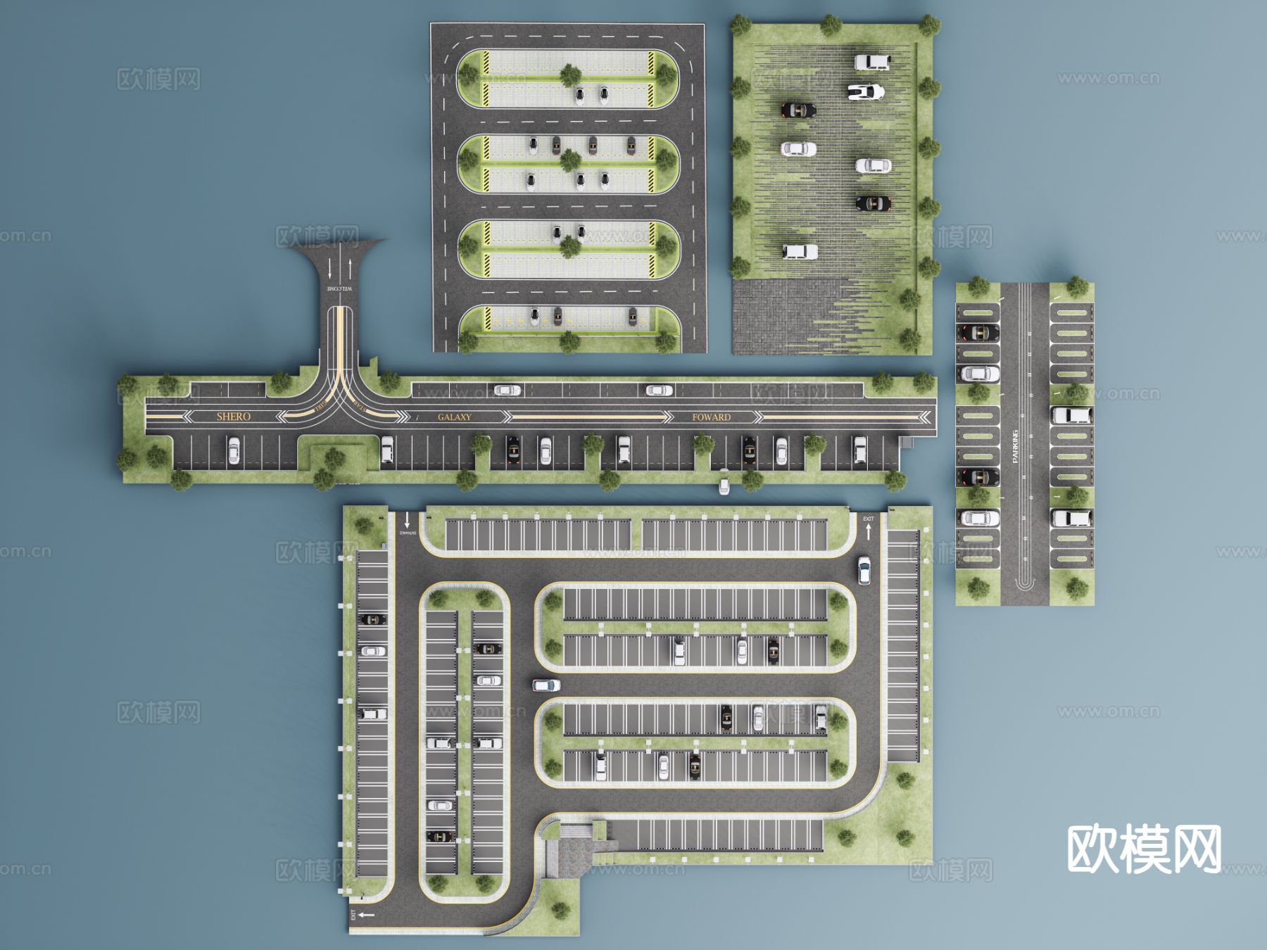 现代停车场 户外停车场3d模型下载（渲染图1）