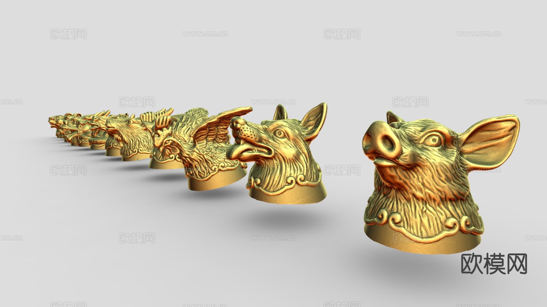 中式雕塑摆件 十二生肖摆件su模型下载（渲染图3）